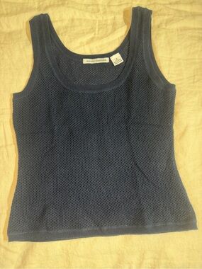 Autumn Cashmere Navy Sleeveless Knit Scoop Tank sheer-ish mesh knit!